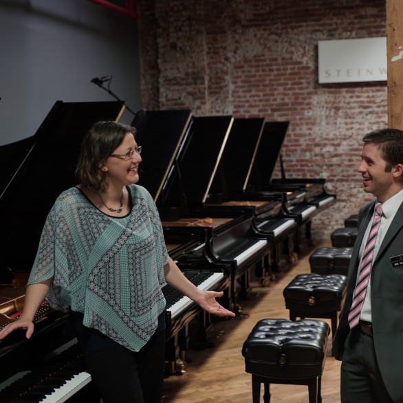 Benjamin Salisbury helping Nadia Shpachenko select a Steinway D for her Piano Spheres Recital