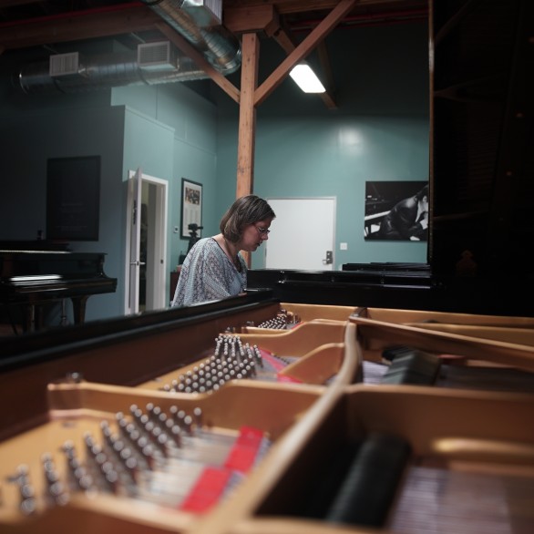 Nadia Shpachenko  selecting a Steinway D for her Piano Spheres recital