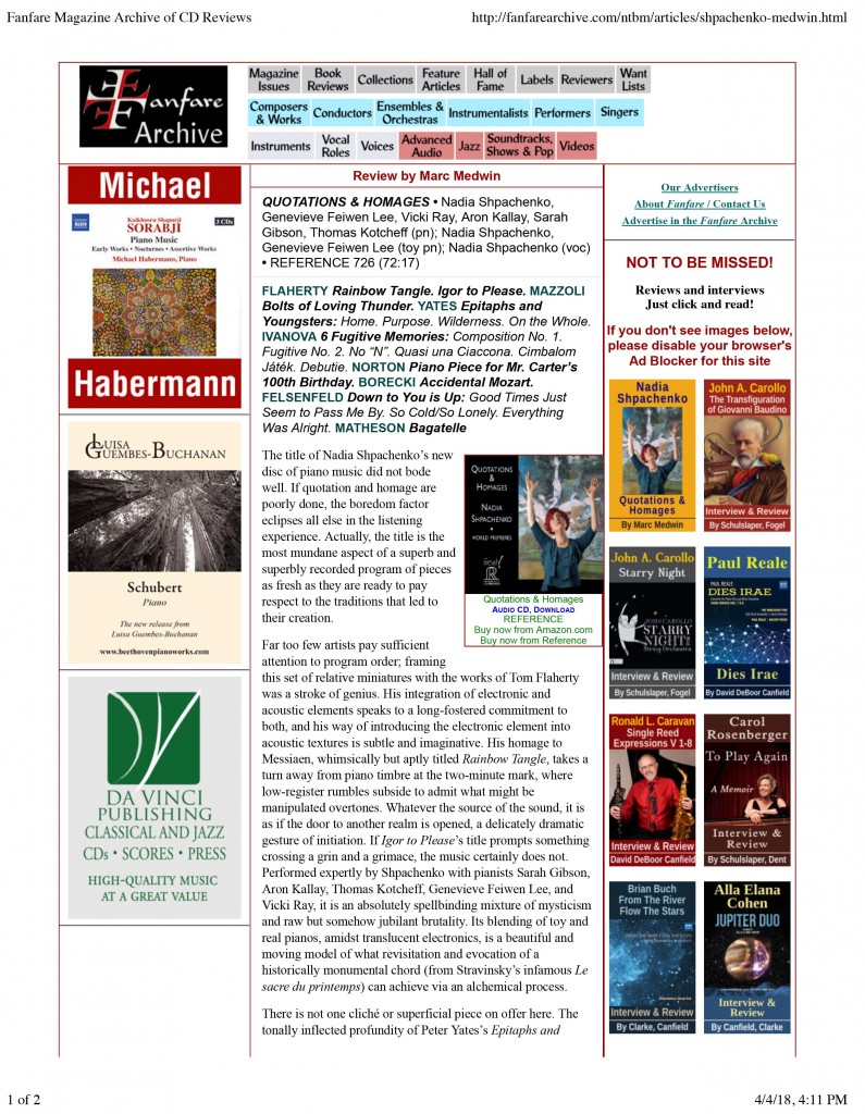 Fanfare Magazine Archive of CD Reviews