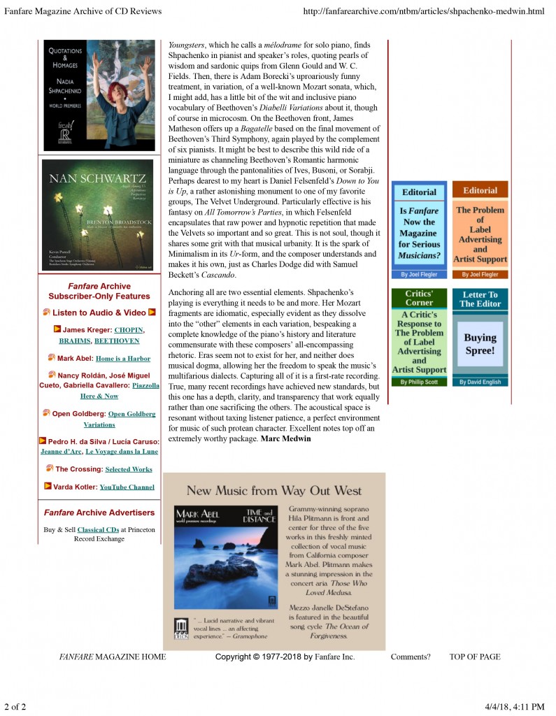 Fanfare Magazine Archive of CD Reviews