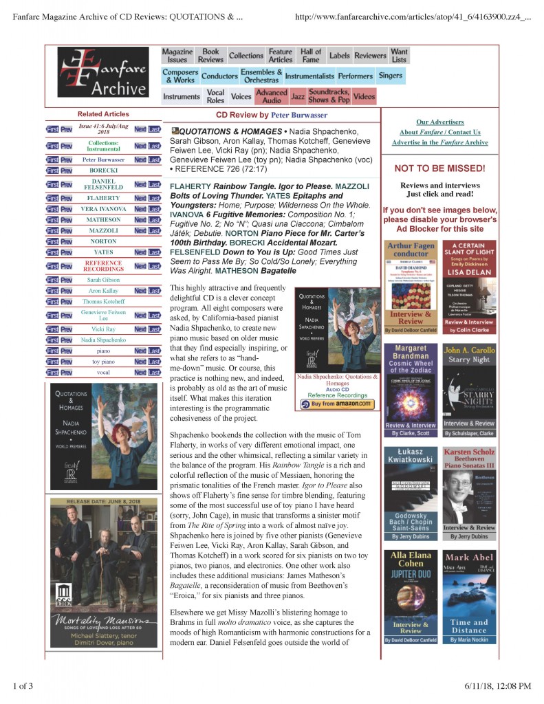 Nadia Shpachenko Fanfare Magazine Archive of CD Reviews - QUOTATIONS & HOMAGES Burwasser_Page_1